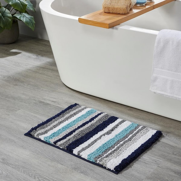 Better Trends Griffie Collection Blue and Grey 17 in. x 24 in. 100% Polyester Bath Rug