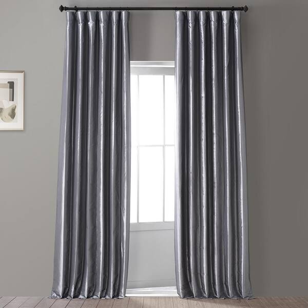 Exclusive Fabrics & Furnishings Signature Social Gray Faux Silk Taffeta Hotel Blackout Curtain - 50 in. W x 96 in. L (1 Panel)