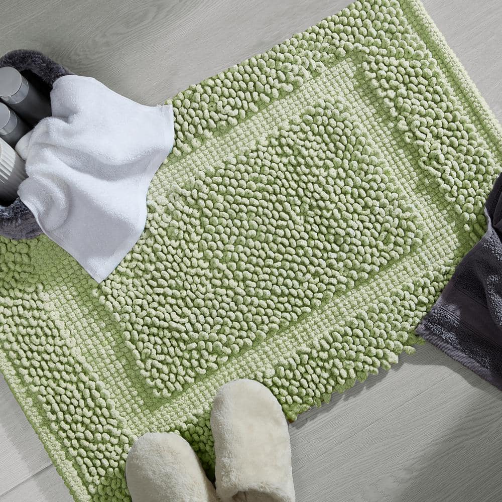 Sage Green Cotton Chenille Non-Slip Bath Mat Set