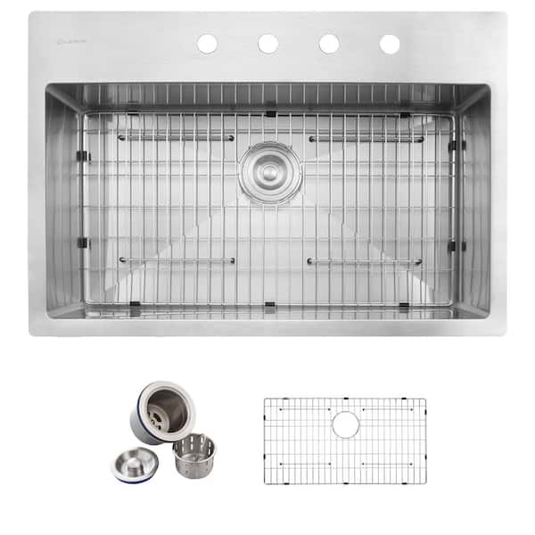 Glacier Bay Professional Tight Radius 32 in. Drop-In Single Bowl 16 Gauge Stainless Steel Kitchen Sink with Accessories