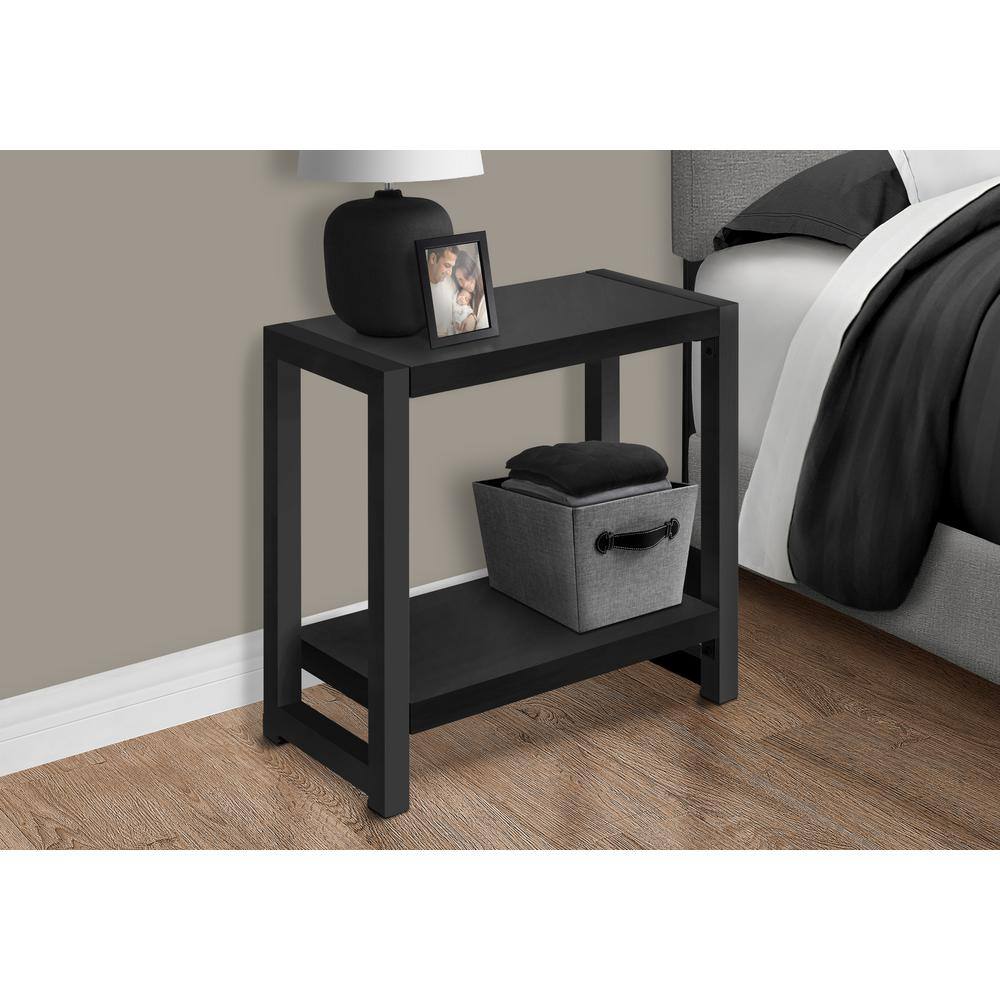Black Metal Rectangular End Table with Shelf