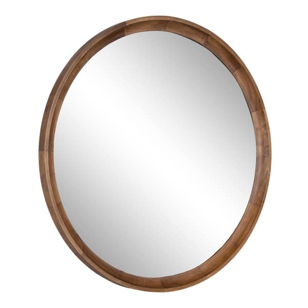 Kate and Laurel Hatherleig 30.00 in. W x 30.00 in. H Rustic Brown Round Farmhouse Framed Decorative Wall Mirror