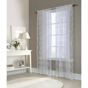 Mona Lisa White Lace Rod Pocket Curtain Panel - 56 in. W x 72 in. L