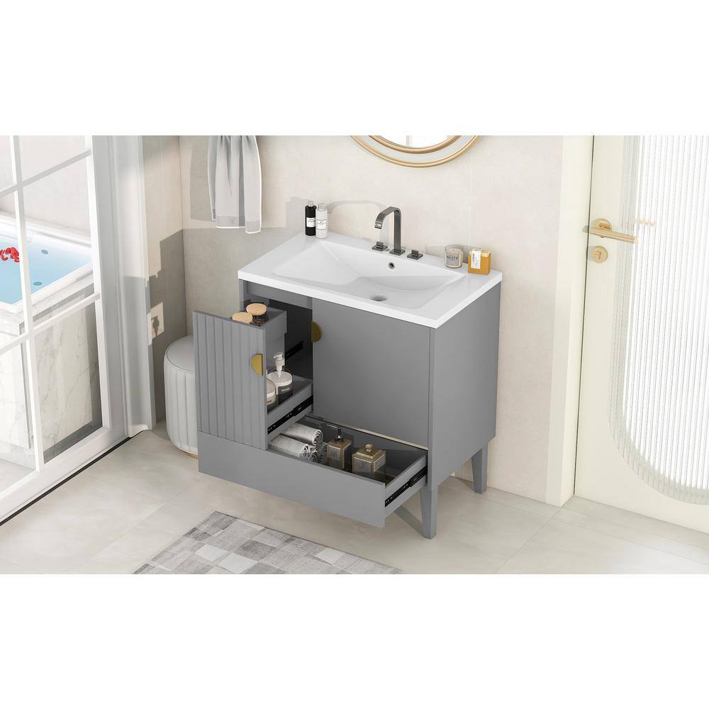 30 in. W x 18 in. D x 33 in. H Single Sink Freestanding Bath Vanity in Grey