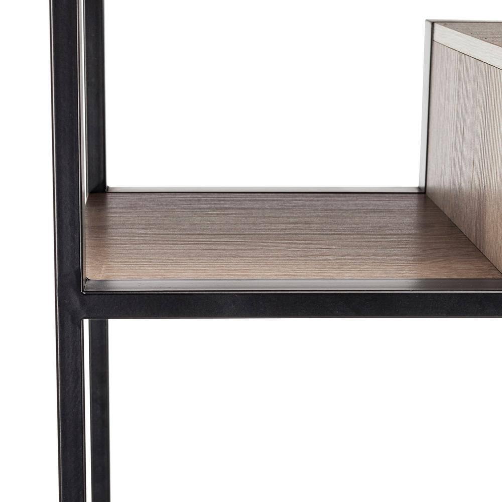 Joanna Transitional Oak and Black Wood Etagere, 32"W x 12"D x 62"H
