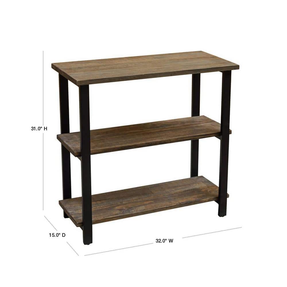 Pomona 34.8" Adjustable Black Metal and Solid Birch Wood Under-Window Bookshelf