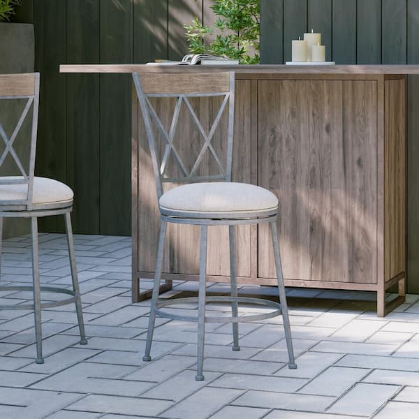 Stewart 26 in. Aged Pewter and Silver Swivel Indoor/Outdoor Counter Stool