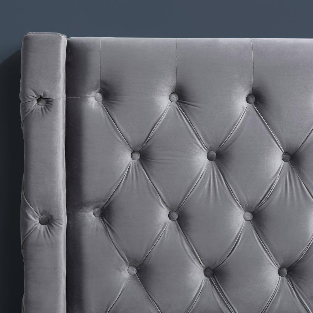 Oakdale King-Sized Platform Bed with Tufted Velvet Headboard in Gray
