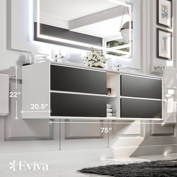 Vienna 75 in. W x 20.5 in. D x 22.5 in. H Floating Double Bathroom Vanity in Blackwood with White Acrylic Top