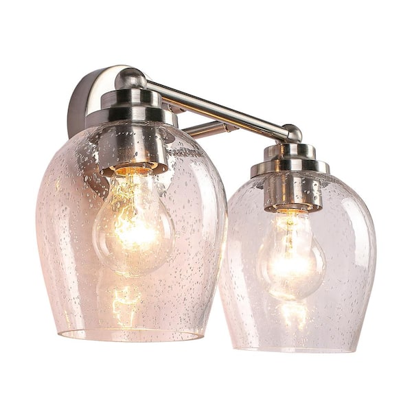 Aspen Creative Corporation 13-1/2 in. 2-Light Brushed Nickel Vanity Light with Clear Glass Shade