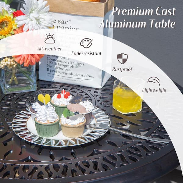 36 in. Bronze Round Cast Aluminium Outdoor Dining Table with 2 in. Umbrella Hole