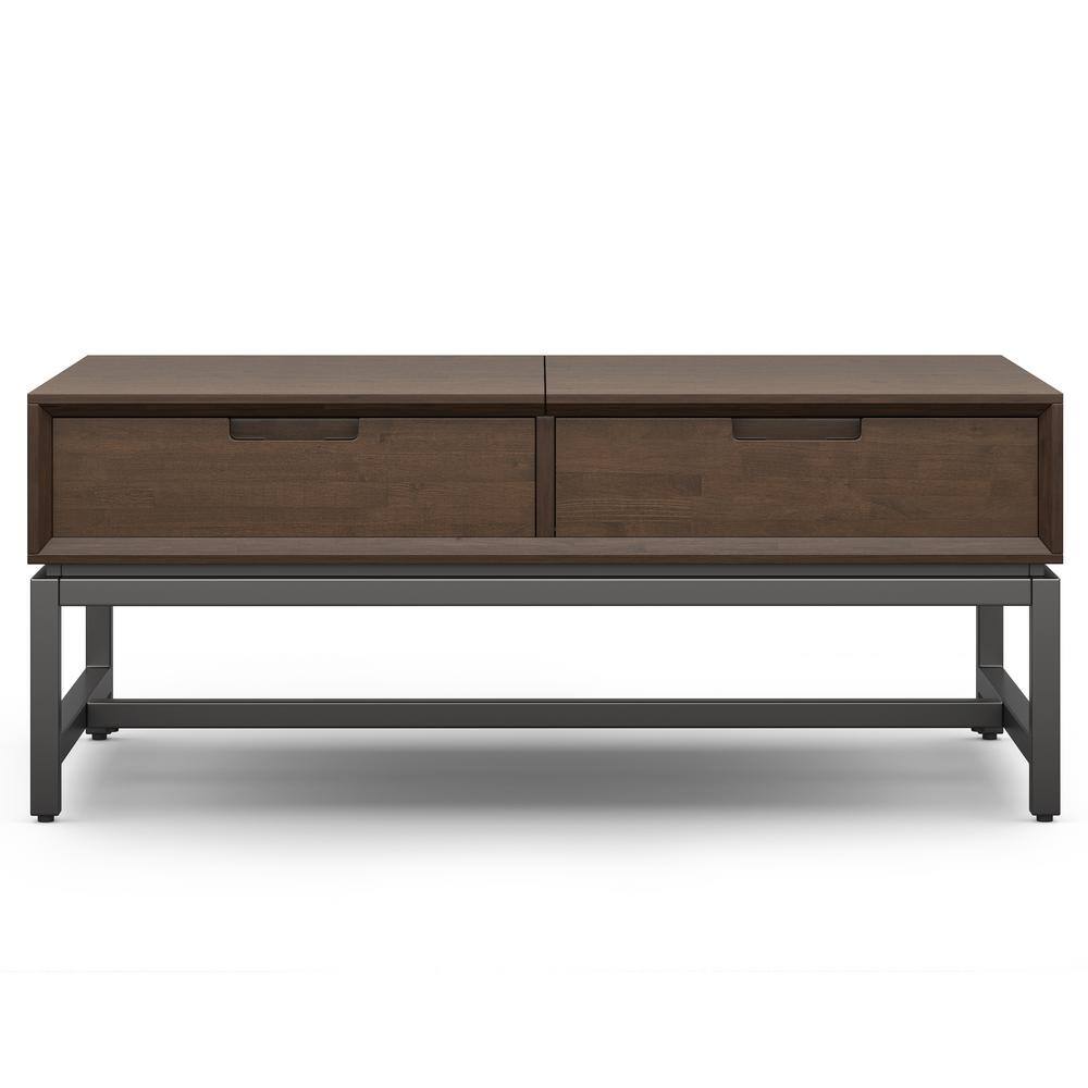 Walnut Brown Lift-Top Coffee Table with Metal Base and Storage