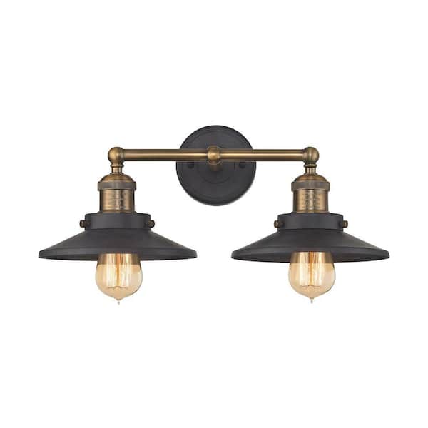 Titan Lighting English Pub 2-Light Tarnished Graphite and Antique Brass Vanity Light