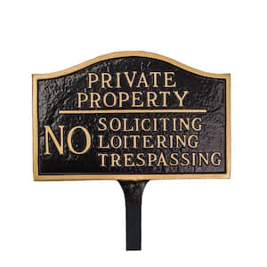 Private Property, No Soliciting, No Loitering Small Statement Plaque with Lawn Stake - Black/Gold