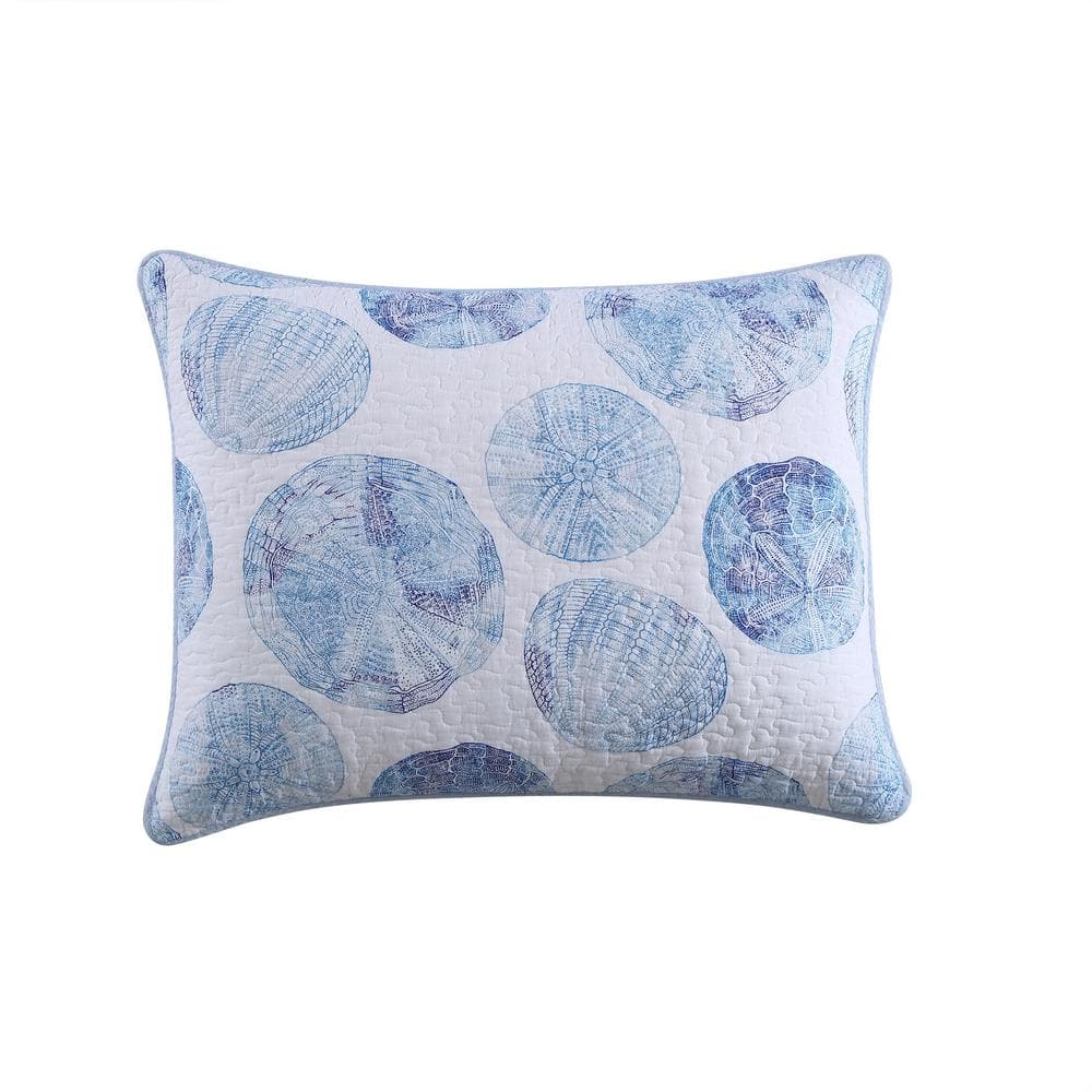 Seashell Whisper King-Size Blue Cotton Reversible Quilt Set