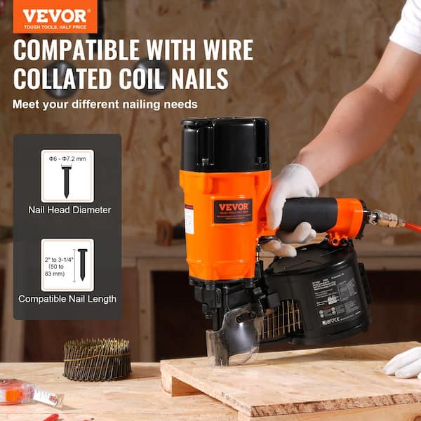 Coil Siding Nailer 1 in. to 3-1/4 in. 15° Pneumatic Siding Nail Gun, 70-120PSI Air Coil Nailer Framing