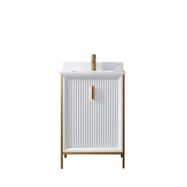 ROSWELL 24 in. W x 19.7 in. D x 33.8 in. H Bath Vanity in White with White Stone Composite Countertop without Mirror