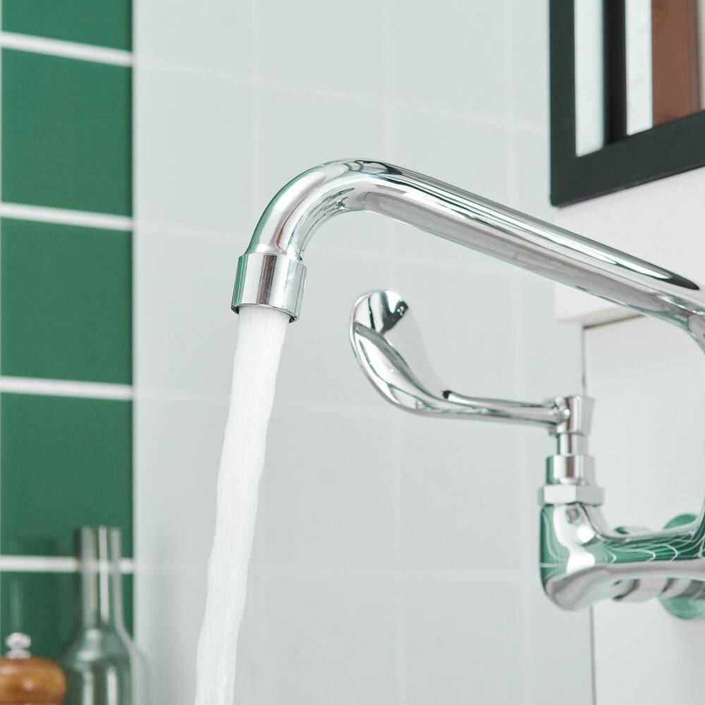 Polished Chrome Double Handle Wall Mount Kitchen Faucet