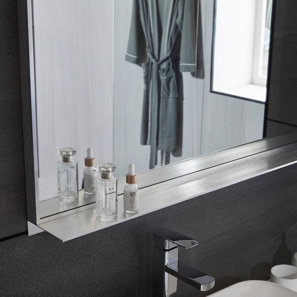 Lexi 24" x 32" Silver Aluminum Rectangular Mirror with Shelf