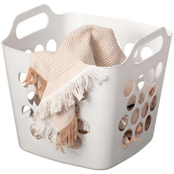 Basicwise Flexible Plastic Laundry Basket - Square Hamper with Side Handles, Organizer for Laundry & Household Storage, 28L White