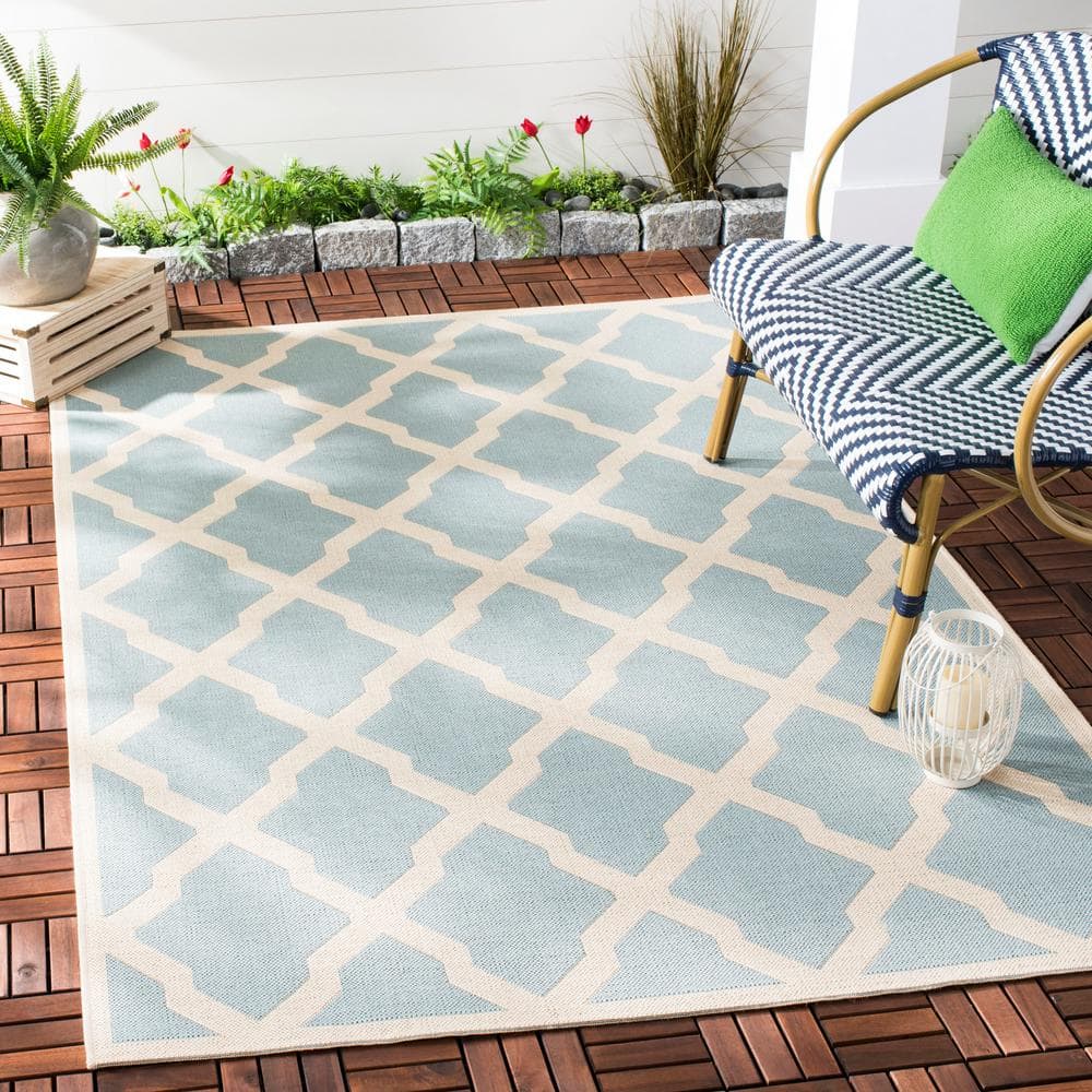 Blue Geometric 8' x 10' Stain-Resistant Synthetic Rug