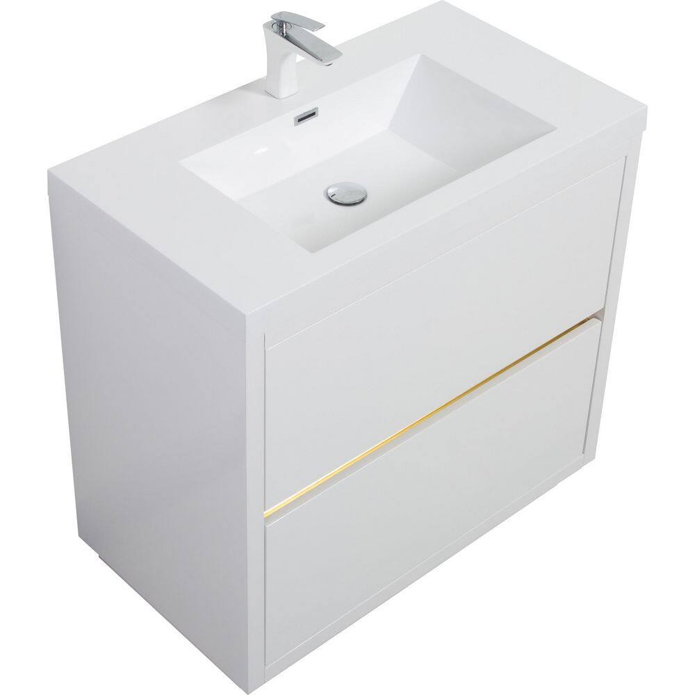 36 in. Single Sink Freestanding White Bath Vanity with White Resin Top (Assembled), Stone Resin Countertop price history on PriceWatchPro