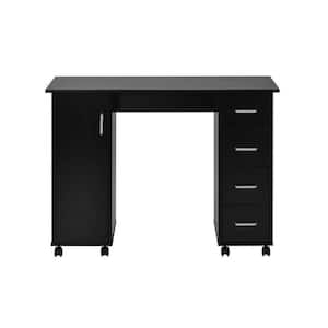 Modern 18 in. Retangular Black Wood 4 Drawer Computer Desk with Storage Space and Roller, Home Computer Desk Table