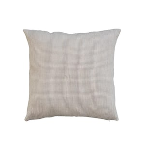 Cream Color Waffle Polyester 20 in. x 20 in. Throw Pillow