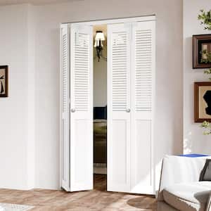 TENONER 48 in. x 80 in. Half-Panel Louver Solid Core White PVC