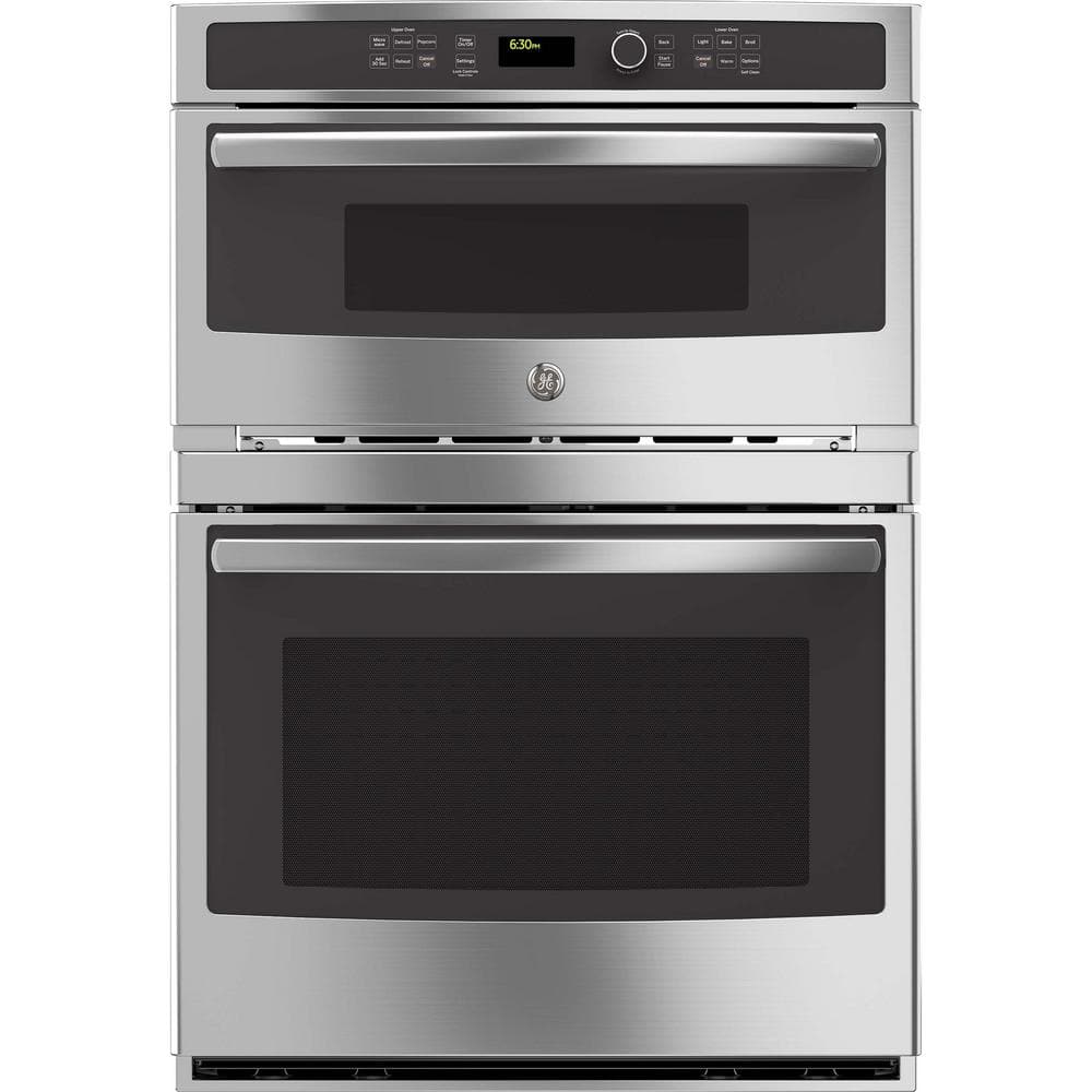 GE 30 in. Double Electric Wall Oven with Built-In Microwave in Stainless Steel, Silver