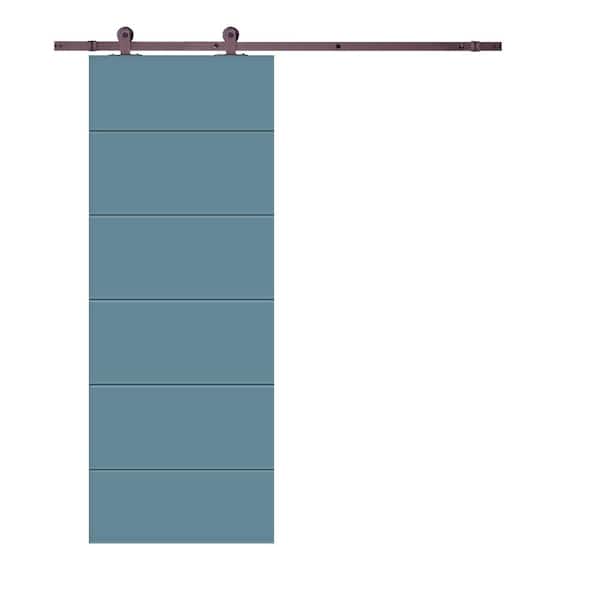 CALHOME Modern Classic 34 in. x 80 in. Dignity Blue Stained Composite MDF Paneled Sliding Barn Door with Hardware Kit