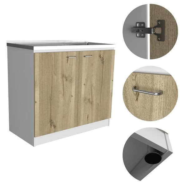 Adrinfly Freestanding Utility Laundry Sink & Cabinet in Beige
