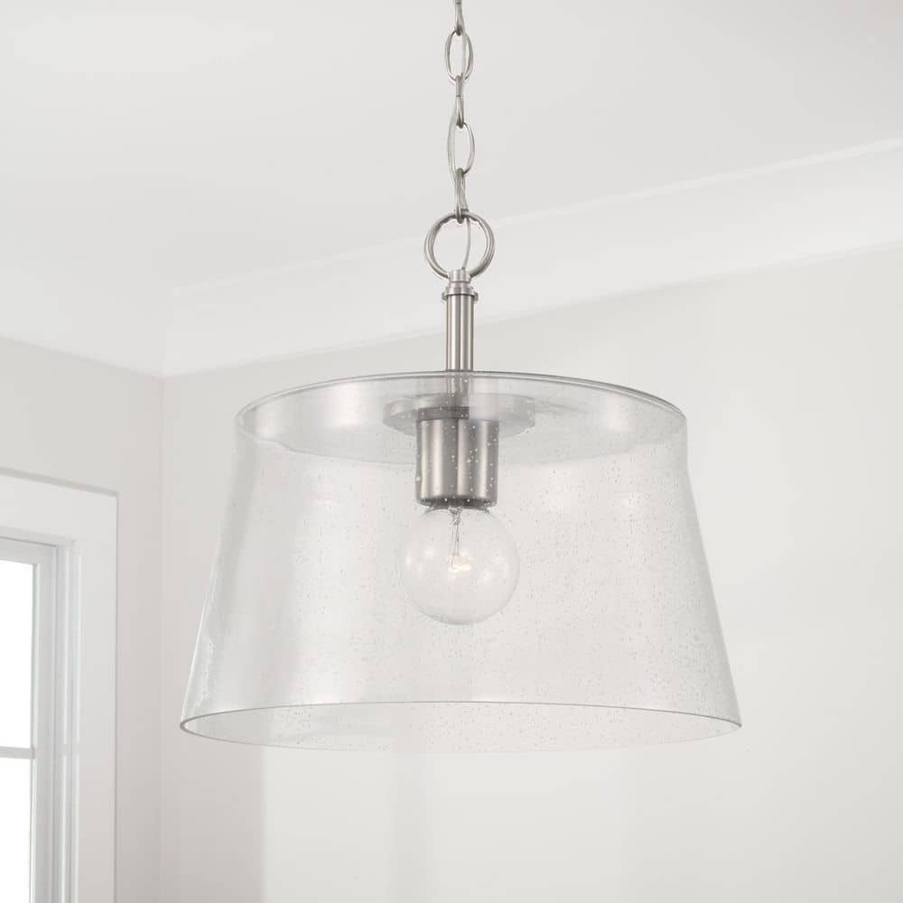Brushed Nickel 1-Light Pendant with Clear Seeded Glass Drum Shade