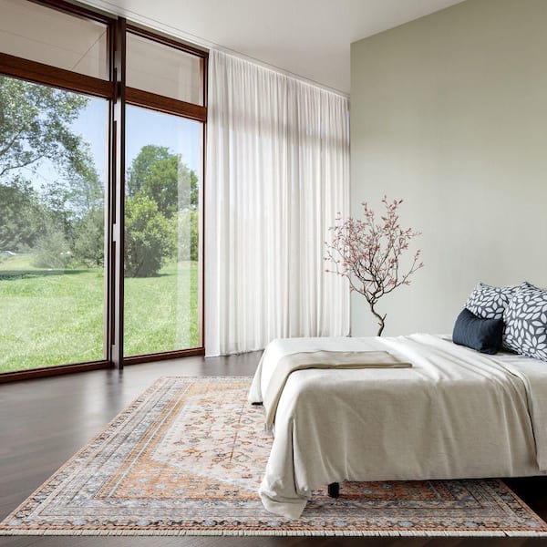 Sunsari Geometric Machine Washable Peach 3 ft. x 8 ft. Runner Rug