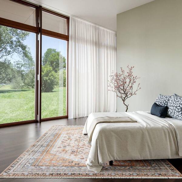 Sunsari Geometric Machine Washable Peach Doormat 3 ft. x 5 ft. Indoor/Outdoor Patio Rug