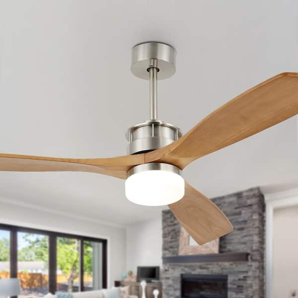 Oaks Aura Novella 52in. LED Indoor Scandi Nickel Solid Wood 6-Speed Ceiling Fan With Light,Latest DC Motor and Remote Control