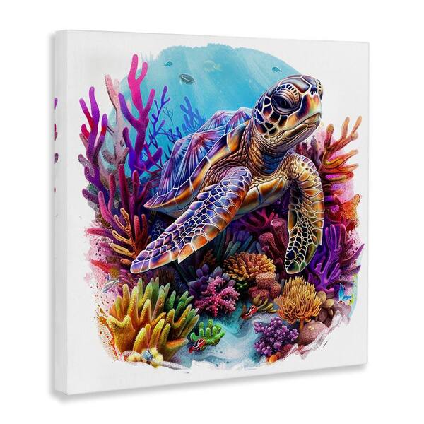 Stupell Industries Turtle and Purple Coral by LSR Design