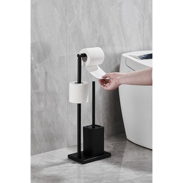 Free Standing Matte Black Toilet Paper Holder Stand Black Marble Base and  Storage