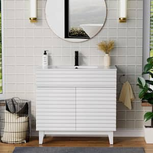 36 in. W x 17.7 in. D x 33.5 in. H Single Sink Bath Vanity in White with White Ceramic Top and Drain Faucet Set