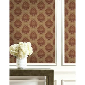 Textile Damask Orange and Brown Paper Strippable Wallpaper Roll ( Cover 60.75 sq. ft. )