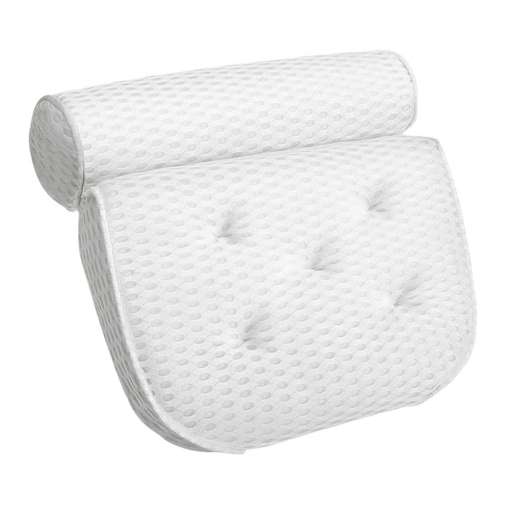 White Cotton Quick-Dry Mesh Bath Pillow for Neck and Back Support