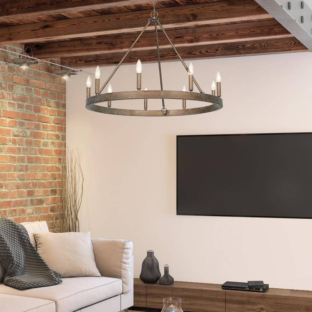 Transitional 32" Copper Patina Circular Hoop Chandelier with Candelabras