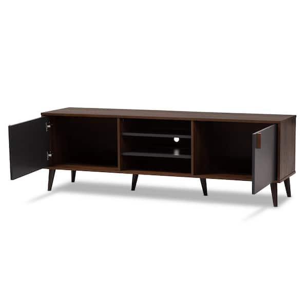 Baxton Studio Samuel Walnut Brown and Dark Gray TV Stand 148 8669