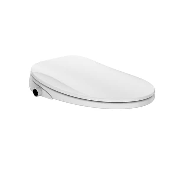 Electric Bidet Seat for Elongated Toilets in White Soft Close Smart Toilet Seat with Dual-Nozzle and LED Night Light