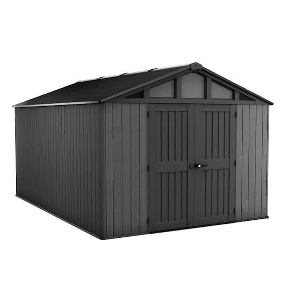 Stronghold 10 ft. W x 15 ft. D Durable Resin Plastic Storage Shed with Flooring Grey (150 sq. ft.)