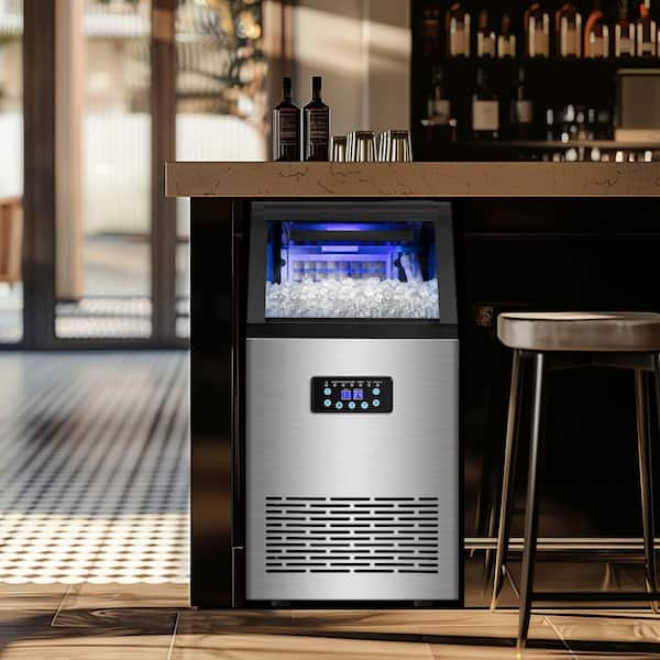 Commercial Ice Maker 120 Lbs/24H, Stainless Steel Free Standing Ice Cube Maker with