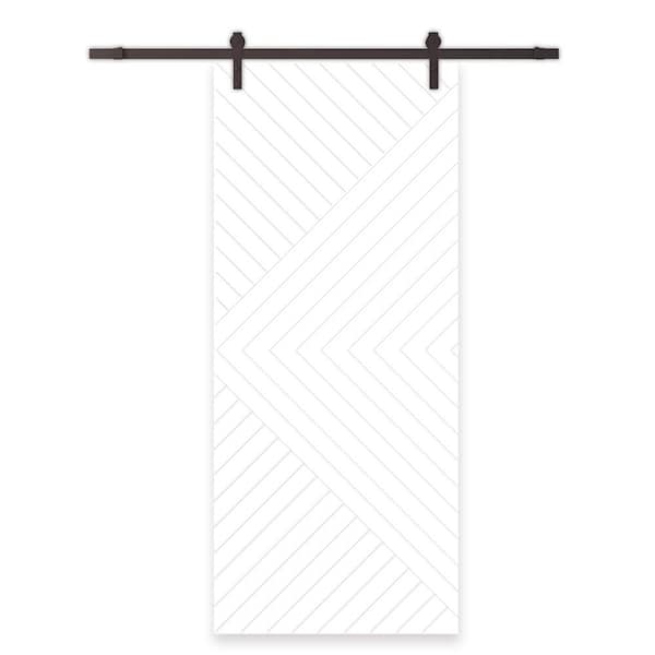 CALHOME Chevron Arrow 24 in. x 80 in. Fully Assembled White Painted MDF Modern Sliding Barn Door with Hardware Kit