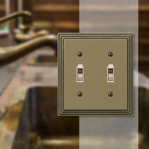 Tiered 2 Gang Toggle Metal Wall Plate - Rustic Brass