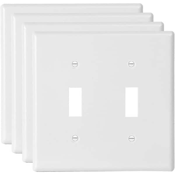 4-Pack Standard Size 2-Gang / 1-Toggle / 1-Duplex White Plastic Wall Plate - Smooth Finish, Polycarbonate, UL Listed