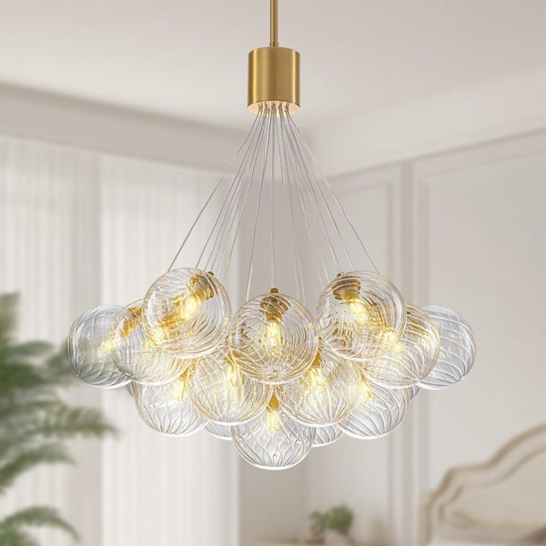 GoYeel Bublume 19-Light Gold Modern Glam Clear Swirled Glass
